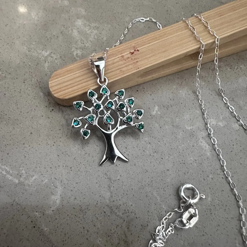 Tree of Life Sterling Silver CZ Necklace